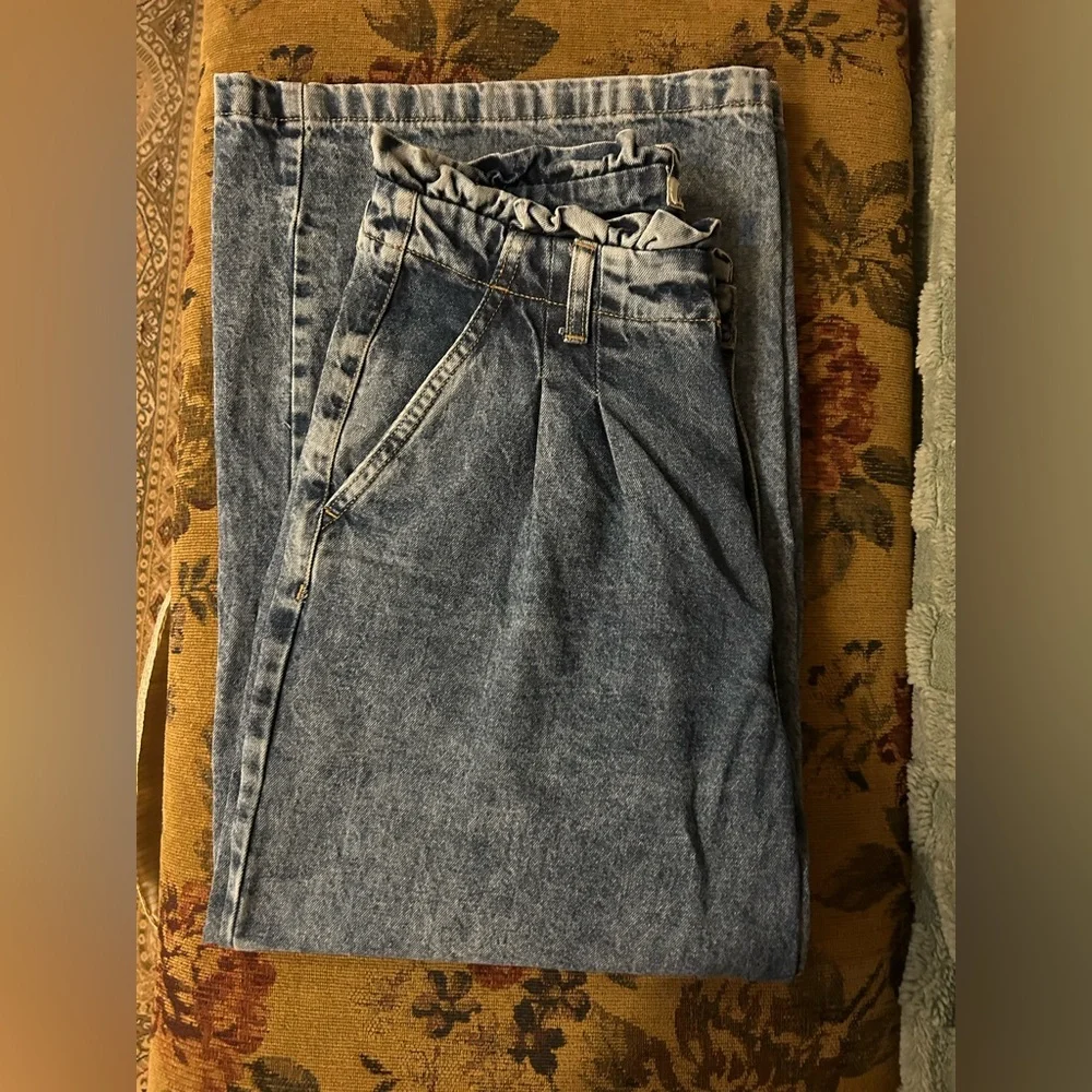 People pleated High Rise Blue Acid Wash Wide-Leg Jeans Size 28 - Picture 10 of 13